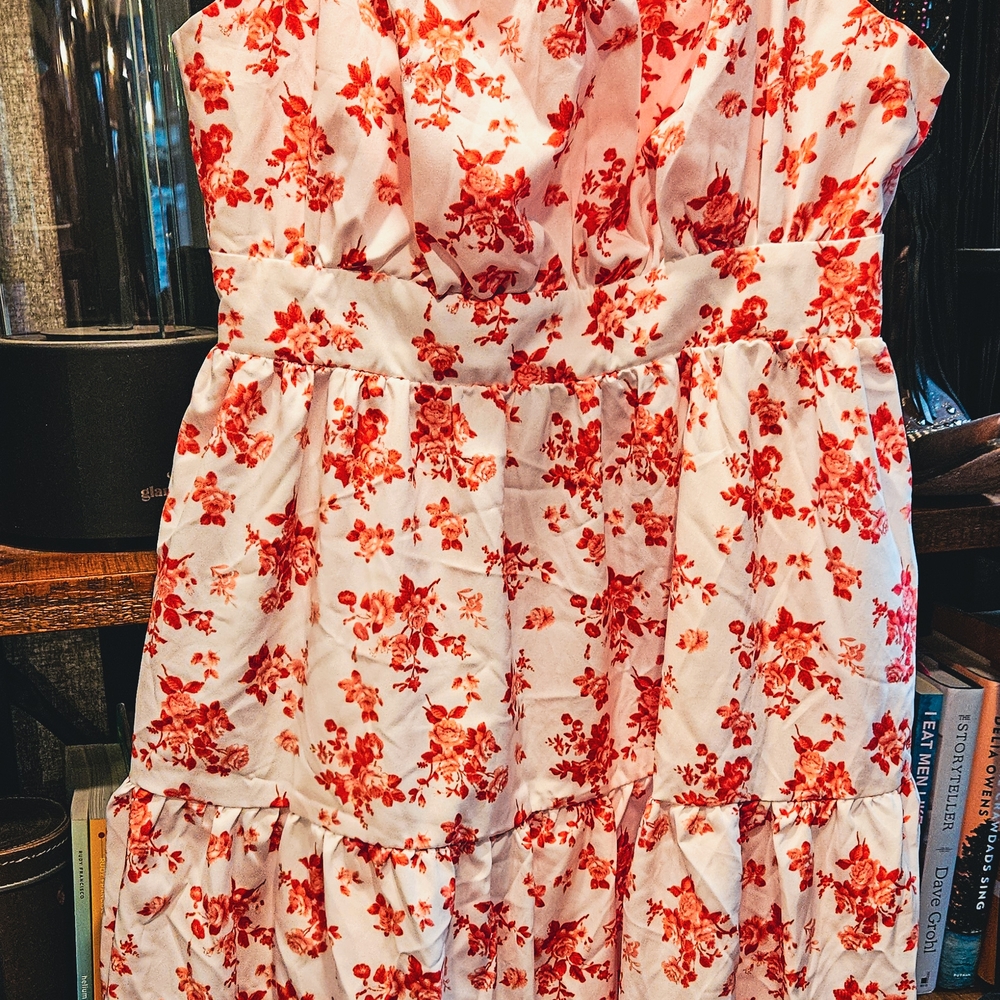 Floral Red and White Kids Dress